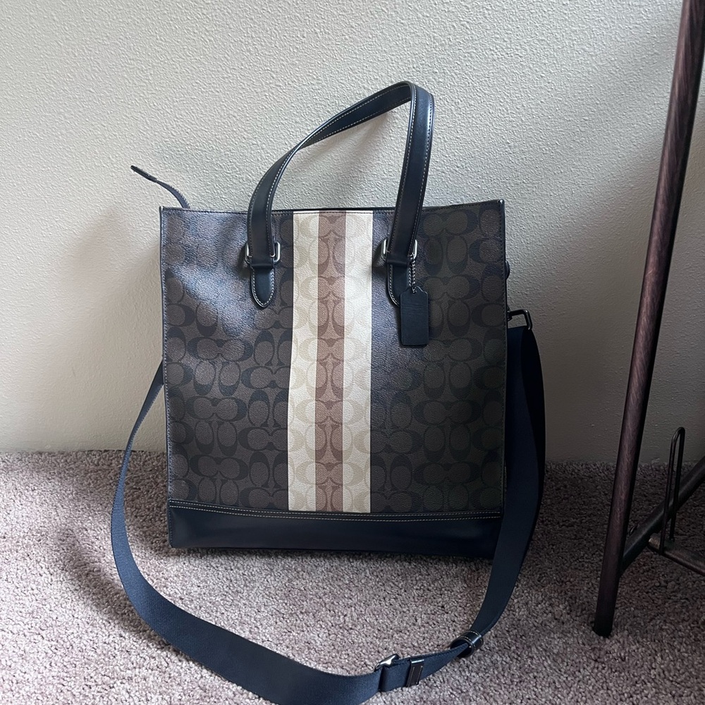 Coach Brown and Black Messenger Bag with Signature Design